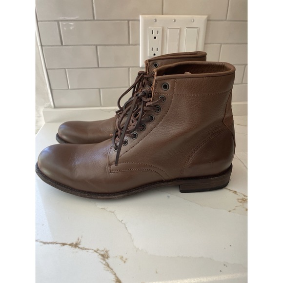 Frye Tyler Lace-Up Leather Boots Men‎ Size 13 D Cognac Brown Tumbled Leather New - Picture 1 of 6